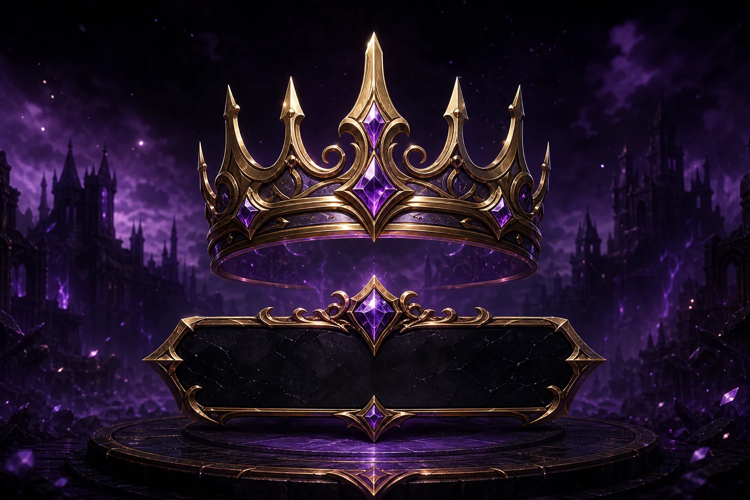 Corona viola e dorata per il titolo personalizzato Nameless Kingdom